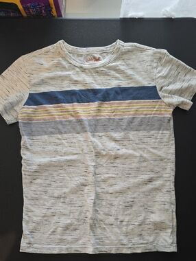 Cat & Jack Heathered Gray Tee with Navy and Multicolor Stripes